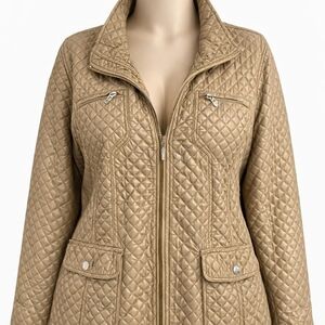Women Jacket White Stag Quilted Beige 💎 Mob Wife Y2K Light Weight Puffer Spring